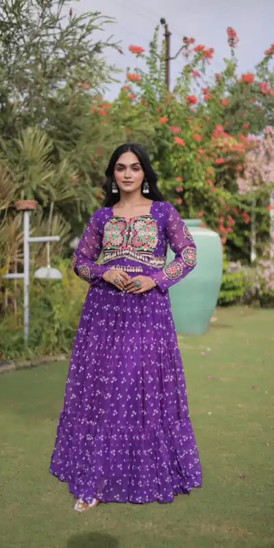 KA 1268 Purple in Colour Faux Georgette Bandhani Print Work Gown. Available at ₹2119 only. Delivery 4-6 Working Days. Shop now. | Bollywood Gowns, Creative Gowns, Designer Gowns, Embroidered Gowns, Gowns, Party Wear Gowns