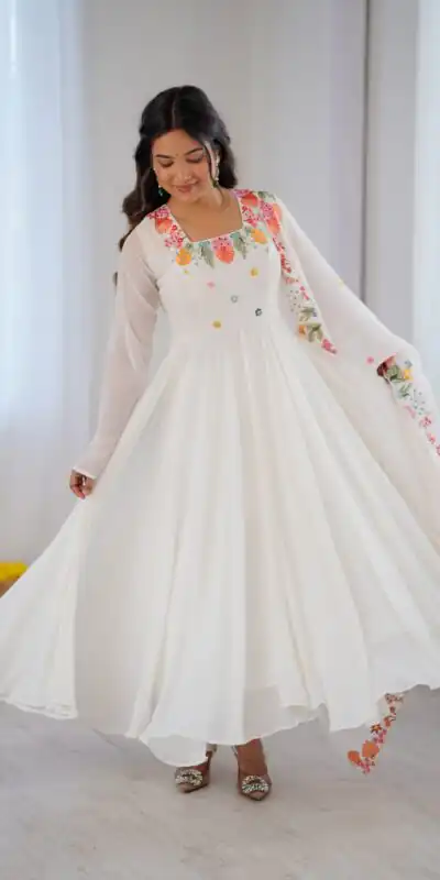 NSR 901 White Faux Georgette Salwar Suit with Lace Work & Embroidery Work. Introductory Price ₹2099. Delivery 4-6 Working Days. Shop now. | Jump Suits, Straight Suits, Casual Suits, Creative suits, Designer Suits, Palazzo Suits, Party Wear Suits, Patiala Suits, Salwar suit