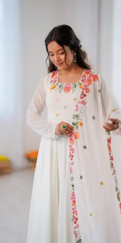 NSR 901 White Faux Georgette Salwar Suit with Lace Work & Embroidery Work. Introductory Price ₹2099. Delivery 4-6 Working Days. Shop now. | Jump Suits, Straight Suits, Casual Suits, Creative suits, Designer Suits, Palazzo Suits, Party Wear Suits, Patiala Suits, Salwar suit