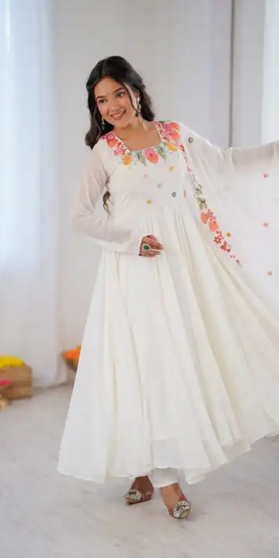 NSR 901 White Faux Georgette Salwar Suit with Lace Work & Embroidery Work. Introductory Price ₹2099. Delivery 4-6 Working Days. Shop now. | Jump Suits, Straight Suits, Casual Suits, Creative suits, Designer Suits, Palazzo Suits, Party Wear Suits, Patiala Suits, Salwar suit