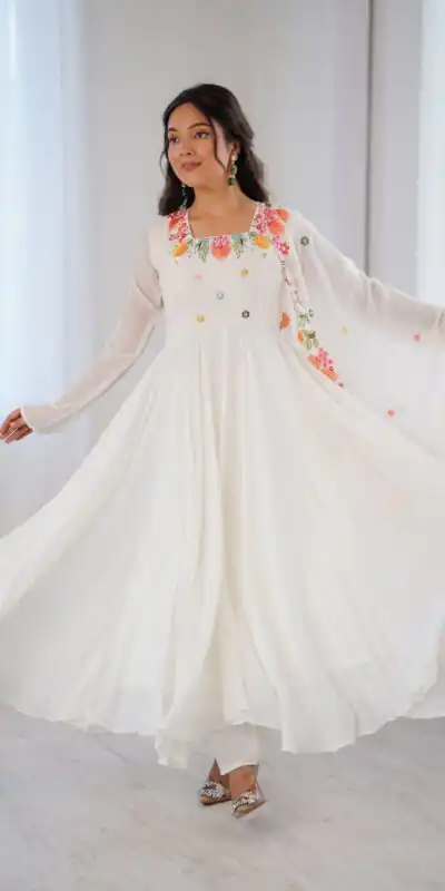 NSR 901 White Faux Georgette Salwar Suit with Lace Work & Embroidery Work. Introductory Price ₹2099. Delivery 4-6 Working Days. Shop now. | Jump Suits, Straight Suits, Casual Suits, Creative suits, Designer Suits, Palazzo Suits, Party Wear Suits, Patiala Suits, Salwar suit