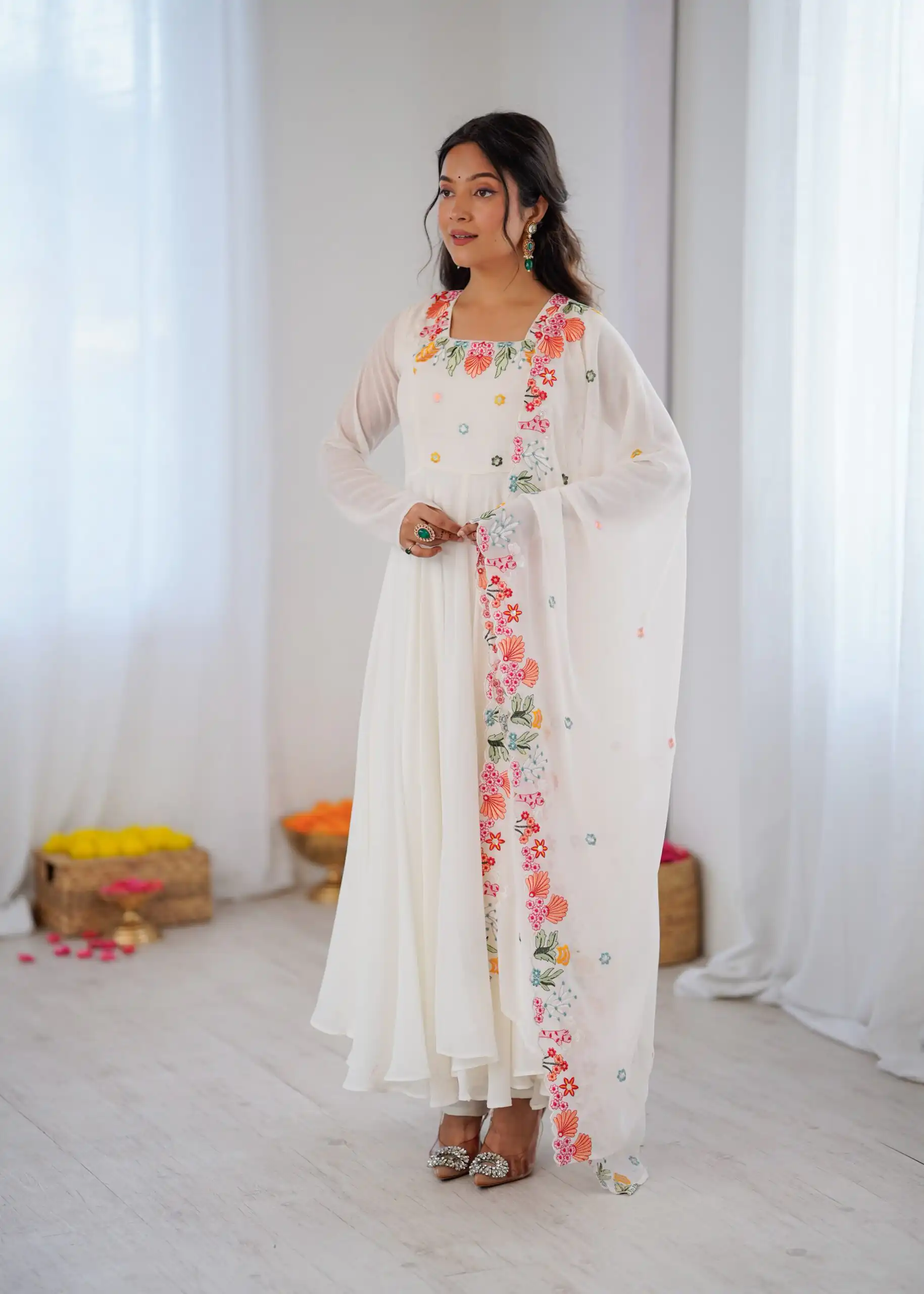 NSR 901 White Faux Georgette Salwar Suit with Lace Work & Embroidery Work. Introductory Price ₹2099. Delivery 4-6 Working Days. Shop now. | Jump Suits, Straight Suits, Casual Suits, Creative suits, Designer Suits, Palazzo Suits, Party Wear Suits, Patiala Suits, Salwar suit