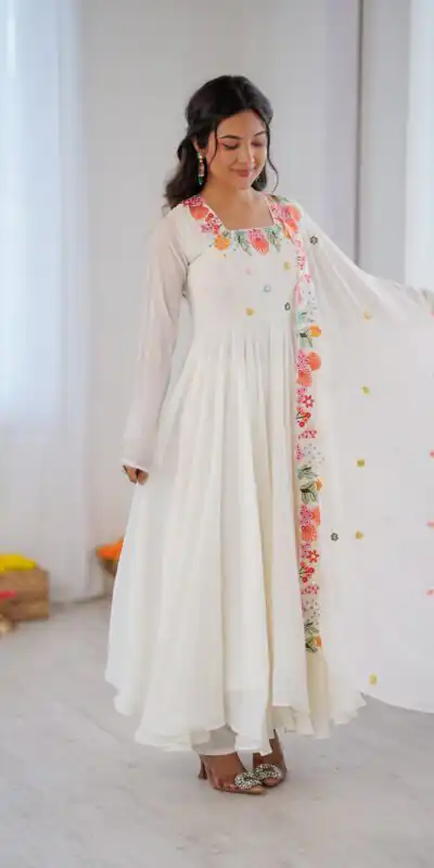 NSR 901 White Faux Georgette Salwar Suit with Lace Work & Embroidery Work. Introductory Price ₹2099. Delivery 4-6 Working Days. Shop now. | Jump Suits, Straight Suits, Casual Suits, Creative suits, Designer Suits, Palazzo Suits, Party Wear Suits, Patiala Suits, Salwar suit