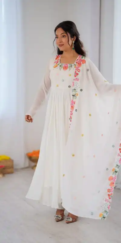 NSR 901 White Faux Georgette Salwar Suit with Lace Work & Embroidery Work. Introductory Price ₹2099. Delivery 4-6 Working Days. Shop now. | Jump Suits, Straight Suits, Casual Suits, Creative suits, Designer Suits, Palazzo Suits, Party Wear Suits, Patiala Suits, Salwar suit