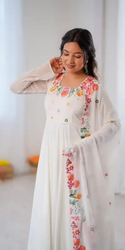 NSR 901 White Faux Georgette Salwar Suit with Lace Work & Embroidery Work. Introductory Price ₹2099. Delivery 4-6 Working Days. Shop now. | Jump Suits, Straight Suits, Casual Suits, Creative suits, Designer Suits, Palazzo Suits, Party Wear Suits, Patiala Suits, Salwar suit