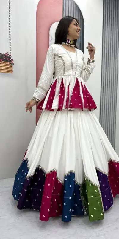Fancy White Pure Cotton Lace Work Lehenga Choli