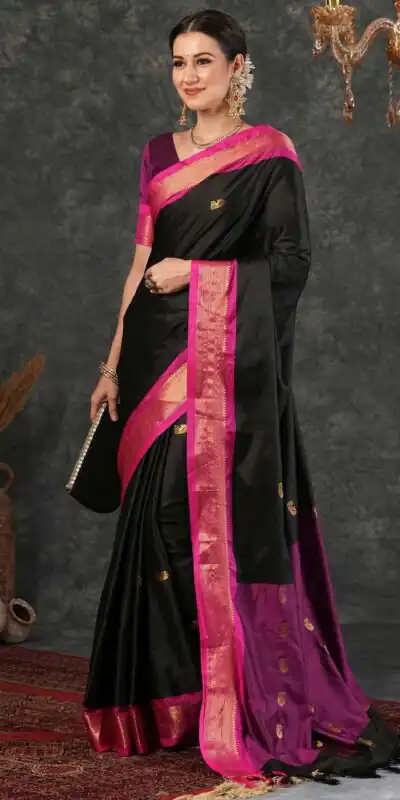 KP 7009 Black Soft Lichi Silk Saree with Lace Work & Lace Border. Introductory Price ₹1649. Delivery 4-6 Working Days. Shop now. | Bollywood Sarees, Creative Sarees, Designer Sarees, Embroidered Sarees, Ethnic Saree, Modern Digital sarees, Party Wear Sarees, Sarees