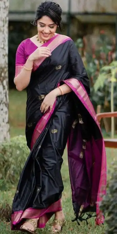 KP 7009 Black Soft Lichi Silk Saree with Lace Work & Lace Border. Introductory Price ₹1649. Delivery 4-6 Working Days. Shop now. | Bollywood Sarees, Creative Sarees, Designer Sarees, Embroidered Sarees, Ethnic Saree, Modern Digital sarees, Party Wear Sarees, Sarees