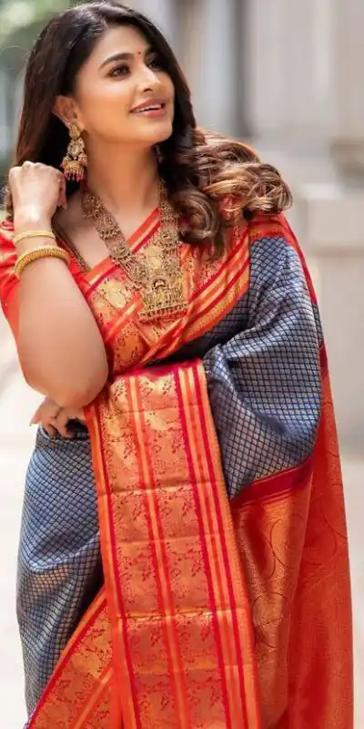 KPR 274 Grey Soft Lichi Silk Saree with Lace Work & Lace Border. Introductory Price ₹1649. Delivery 4-6 Working Days. Shop now. | Bollywood Sarees, Creative Sarees, Designer Sarees, Embroidered Sarees, Ethnic Saree, Modern Digital sarees, Party Wear Sarees, Sarees
