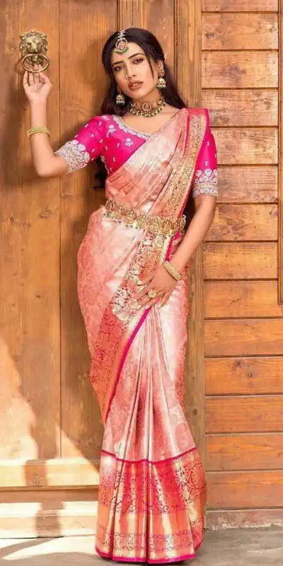 KP 6084 Peach Soft Lichi Silk Saree with Lace Work & Lace Border. Introductory Price ₹1449. Delivery 4-6 Working Days. Shop now. | Bollywood Sarees, Creative Sarees, Designer Sarees, Embroidered Sarees, Ethnic Saree, Modern Digital sarees, Party Wear Sarees, Sarees