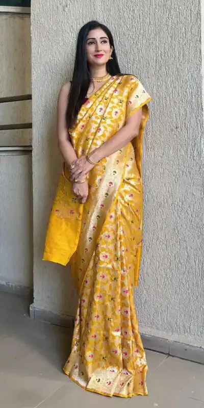KP 6080 Yellow Soft Lichi Silk Saree with Lace Work & Lace Border. Introductory Price ₹1649. Delivery 4-6 Working Days. Shop now. | Bollywood Sarees, Creative Sarees, Designer Sarees, Embroidered Sarees, Ethnic Saree, Modern Digital sarees, Party Wear Sarees, Sarees