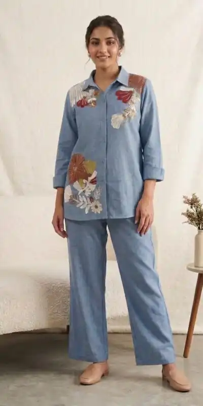 BE 483 Blue in Cotton Denim Embroidery Work & Sequins Work Kurti . Grab it for ₹1949. Delivery 4-6 Working Days. Shop now. | Bollywood Kurti, Creative Kurtis, Designer Kurti, Kurti, Party Wear Kurti, Selfie Kurti