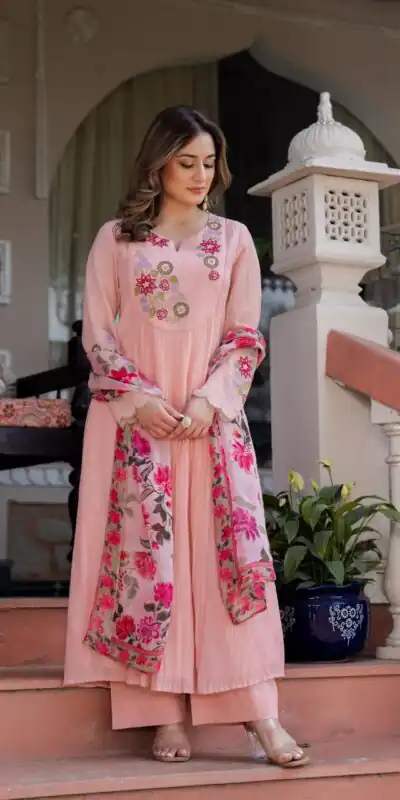 DIVA 166 Peach Mal Chanderi Salwar Suit Perfect for Wedding, Party, Baisakhi, Housewarming, Sangeet – Introductory Price ₹2249. Delivery 4-6 Working D | Jump Suits, Straight Suits, Casual Suits, Creative suits, Designer Suits, Palazzo Suits, Party Wear Suits, Patiala Suits, Salwar suit