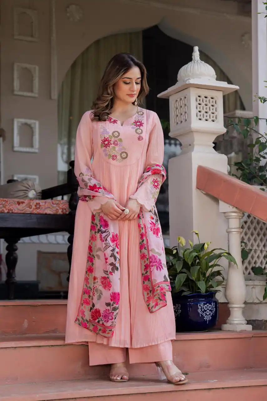 DIVA 166 Peach Mal Chanderi Salwar Suit Perfect for Wedding, Party, Baisakhi, Housewarming, Sangeet – Introductory Price ₹2249. Delivery 4-6 Working D | Jump Suits, Straight Suits, Casual Suits, Creative suits, Designer Suits, Palazzo Suits, Party Wear Suits, Patiala Suits, Salwar suit