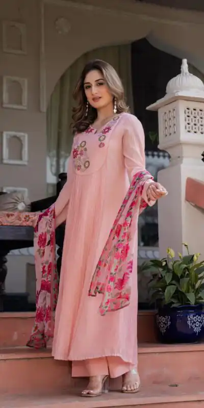 DIVA 166 Peach Mal Chanderi Salwar Suit Perfect for Wedding, Party, Baisakhi, Housewarming, Sangeet – Introductory Price ₹2249. Delivery 4-6 Working D | Jump Suits, Straight Suits, Casual Suits, Creative suits, Designer Suits, Palazzo Suits, Party Wear Suits, Patiala Suits, Salwar suit