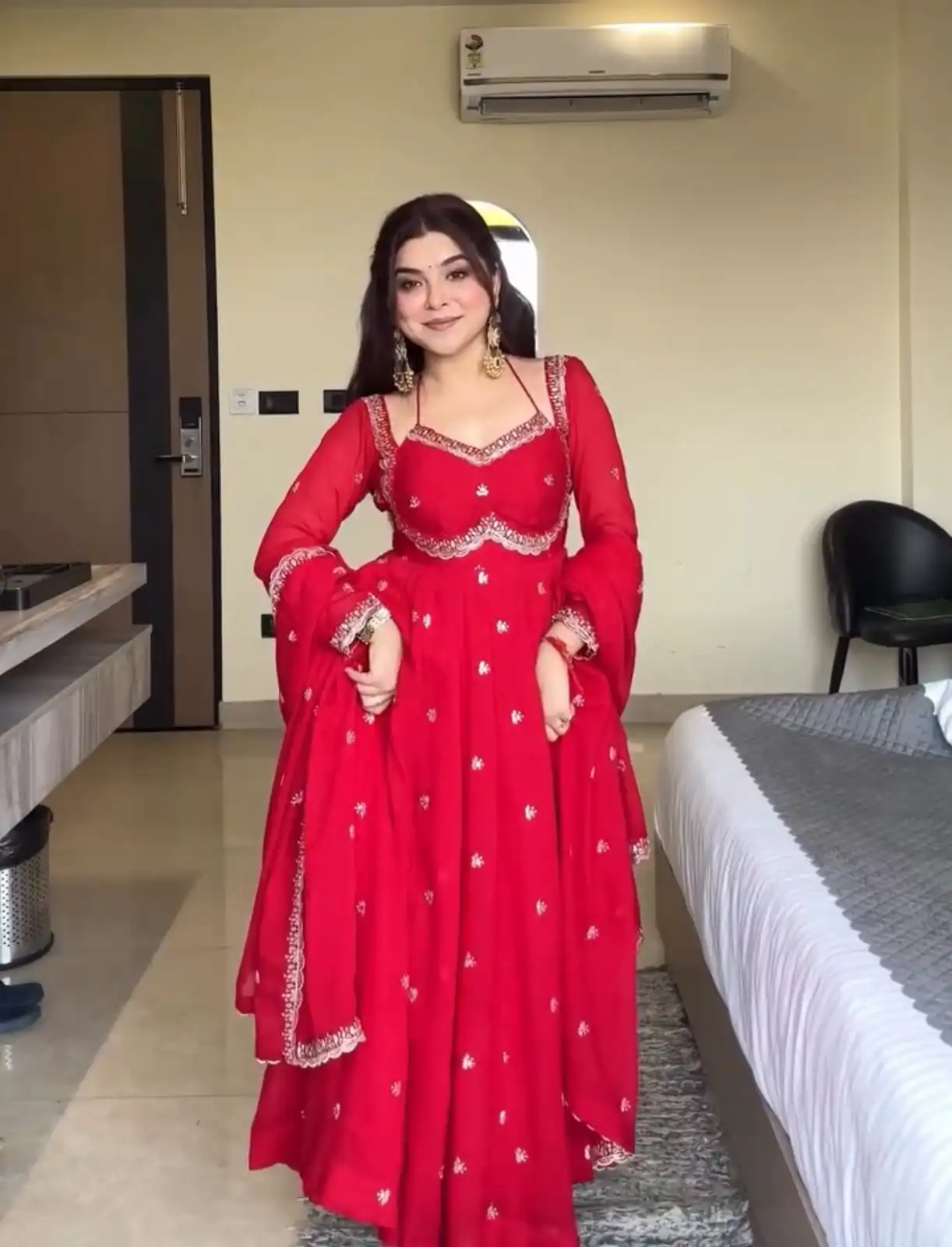 NSR 874 Red Georgette Thread With Sequence Gown Perfect for Wedding, Party, Reception, Holi, Eid . Available at ₹1799 only. Delivery 4-6 Working Days. | Bollywood Gowns, Creative Gowns, Designer Gowns, Embroidered Gowns, Gowns, Party Wear Gowns