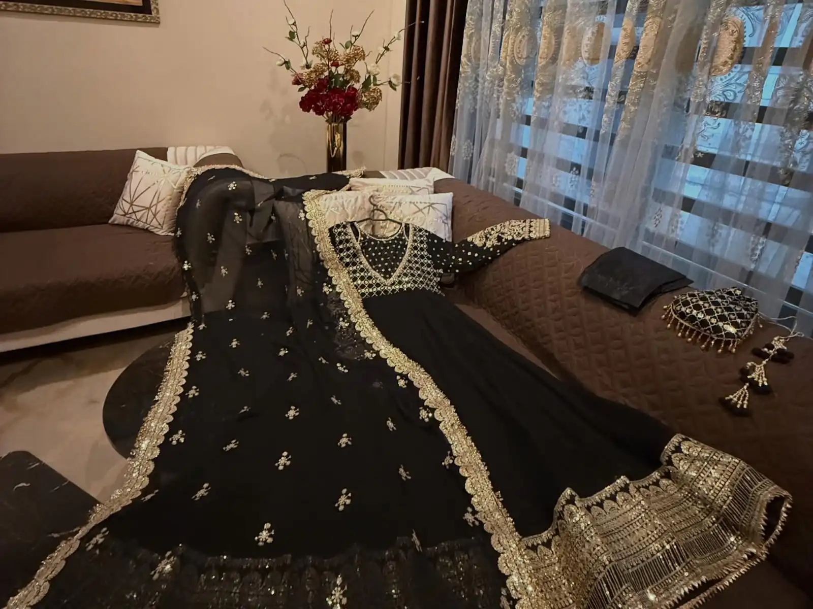 JF 049 Black Georgette Gown with Embroidery Work & Sequins Work. Exclusive Offer ₹2149. Delivery 4-6 Working Days. Shop now. | Bollywood Gowns, Creative Gowns, Designer Gowns, Embroidered Gowns, Gowns, Party Wear Gowns