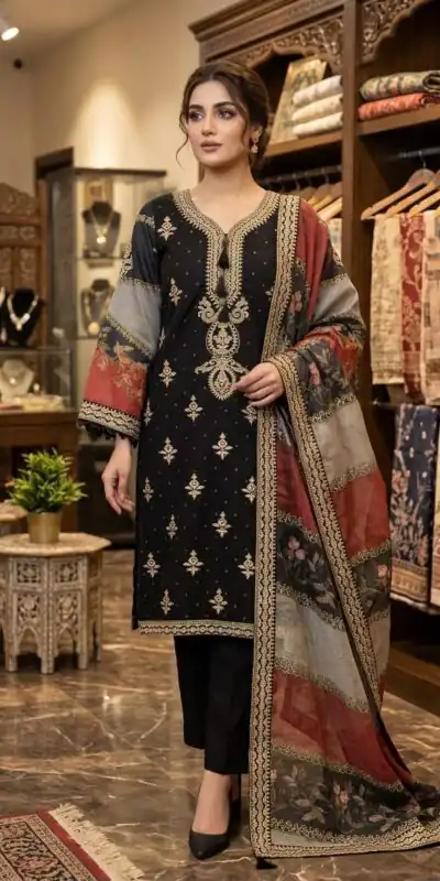 LG 2134 Black Mul Chanderi Salwar Suit with Embroidery Work & Sequins Work. Festive Deal ₹2399. Delivery 4-6 Working Days. Shop nowp | Jump Suits, Straight Suits, Casual Suits, Creative suits, Designer Suits, Palazzo Suits, Party Wear Suits, Patiala Suits, Salwar suit
