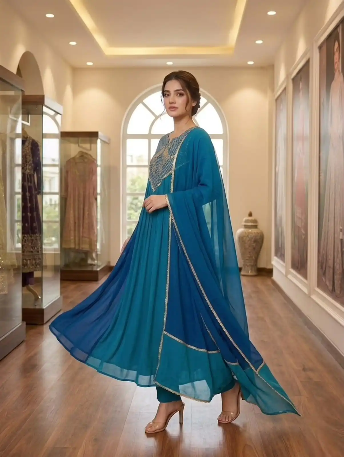 LG 2137 Blue Mul Chanderi Salwar Suit with Embroidery Work & Sequins Work. Festive Deal ₹2199. Delivery 4-6 Working Days. Shop nowp | Jump Suits, Straight Suits, Casual Suits, Creative suits, Designer Suits, Palazzo Suits, Party Wear Suits, Patiala Suits, Salwar suit