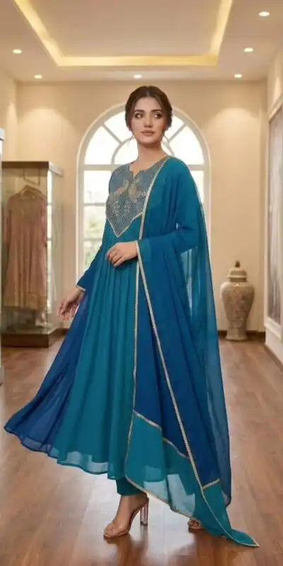 LG 2137 Blue Mul Chanderi Salwar Suit with Embroidery Work & Sequins Work. Festive Deal ₹2199. Delivery 4-6 Working Days. Shop nowp | Jump Suits, Straight Suits, Casual Suits, Creative suits, Designer Suits, Palazzo Suits, Party Wear Suits, Patiala Suits, Salwar suit
