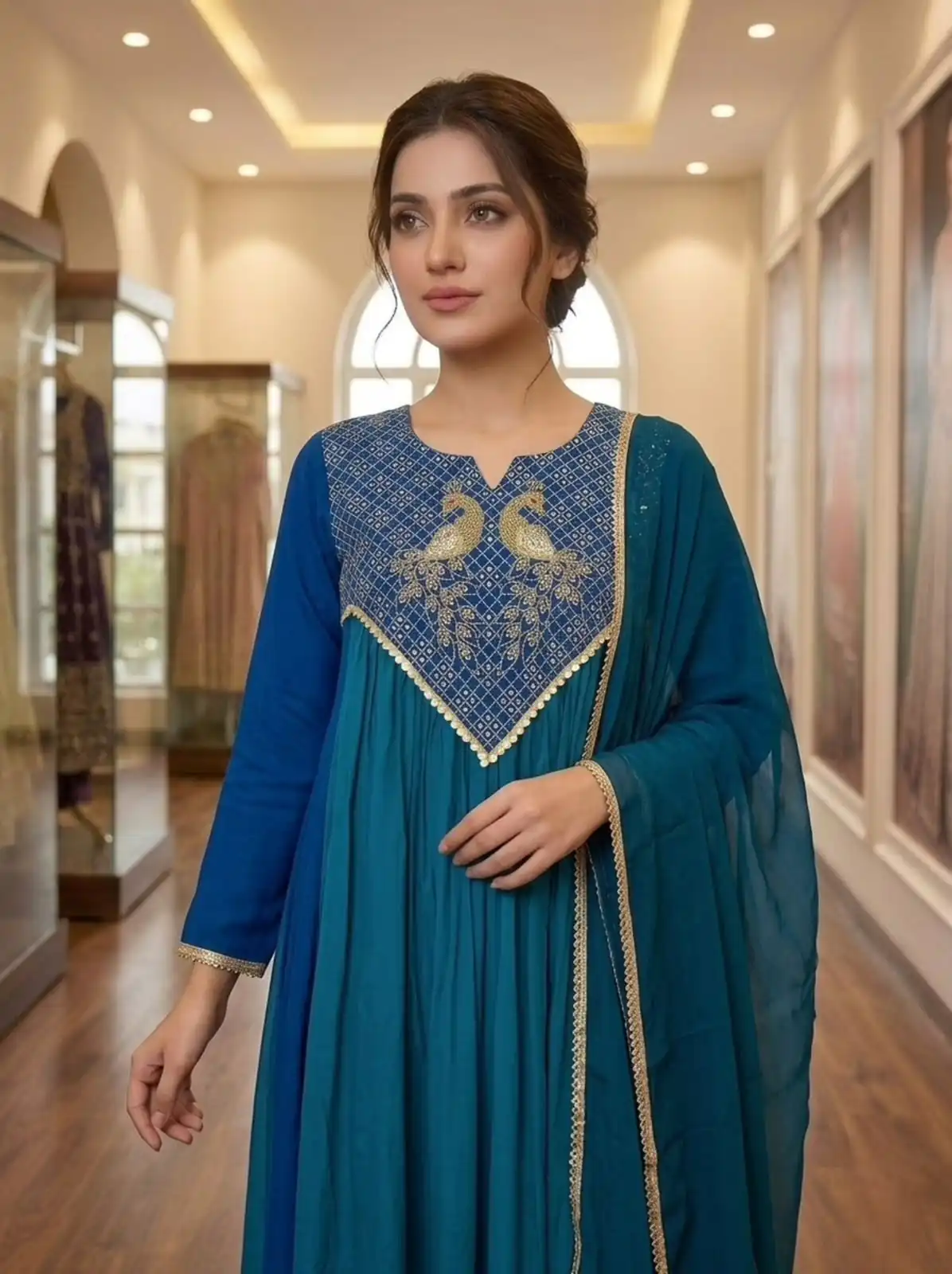 LG 2137 Blue Mul Chanderi Salwar Suit with Embroidery Work & Sequins Work. Festive Deal ₹2199. Delivery 4-6 Working Days. Shop nowp | Jump Suits, Straight Suits, Casual Suits, Creative suits, Designer Suits, Palazzo Suits, Party Wear Suits, Patiala Suits, Salwar suit