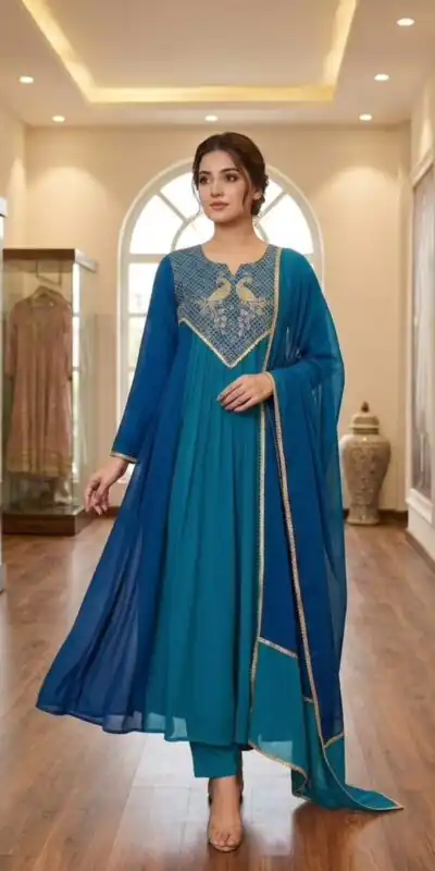 LG 2137 Blue Mul Chanderi Salwar Suit with Embroidery Work & Sequins Work. Festive Deal ₹2199. Delivery 4-6 Working Days. Shop nowp | Jump Suits, Straight Suits, Casual Suits, Creative suits, Designer Suits, Palazzo Suits, Party Wear Suits, Patiala Suits, Salwar suit