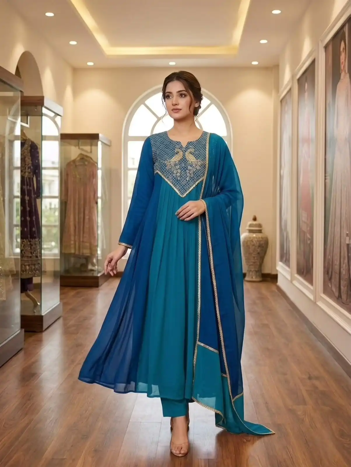 LG 2137 Blue Mul Chanderi Salwar Suit with Embroidery Work & Sequins Work. Festive Deal ₹2199. Delivery 4-6 Working Days. Shop nowp | Jump Suits, Straight Suits, Casual Suits, Creative suits, Designer Suits, Palazzo Suits, Party Wear Suits, Patiala Suits, Salwar suit