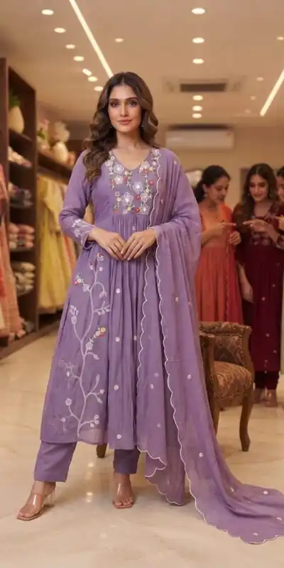 LG 2131 Lavender Mul Chanderi Salwar Suit with Embroidery Work & Sequins Work. Festive Deal ₹2199. Delivery 4-6 Working Days. Shop nowp | Jump Suits, Straight Suits, Casual Suits, Creative suits, Designer Suits, Palazzo Suits, Party Wear Suits, Patiala Suits, Salwar suit