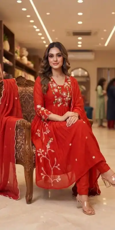 LG 2131 Red Mul Chanderi Salwar Suit with Embroidery Work & Sequins Work. Festive Deal ₹2199. Delivery 4-6 Working Days. Shop nowp | Jump Suits, Straight Suits, Casual Suits, Creative suits, Designer Suits, Palazzo Suits, Party Wear Suits, Patiala Suits, Salwar suit