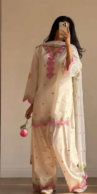 BE 490 White Mul Chanderi Salwar Suit with Embroidery Work & Sequins Work. Festive Deal ₹2399. Delivery 4-6 Working Days. Shop nowp | Jump Suits, Straight Suits, Casual Suits, Creative suits, Designer Suits, Palazzo Suits, Party Wear Suits, Patiala Suits, Salwar suit