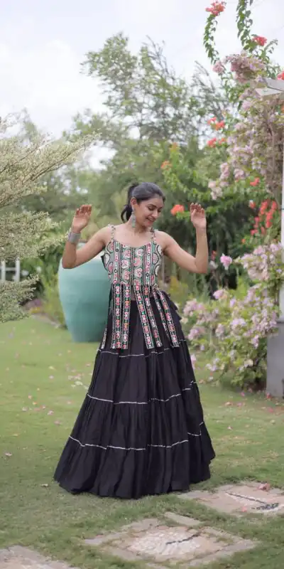 KA 5075 Black Kora Cotton Lehenga Choli erfect for Wedding, Party, Haldi, Traditional Day, Makar Sankranti – . Special Price ₹2899. Delivery 4-6 Working | Bollywood Lehenga, Creative Lehenga, Designer Lehenga, Embroidered Lehenga, Lehenga, Party Wear Lehenga