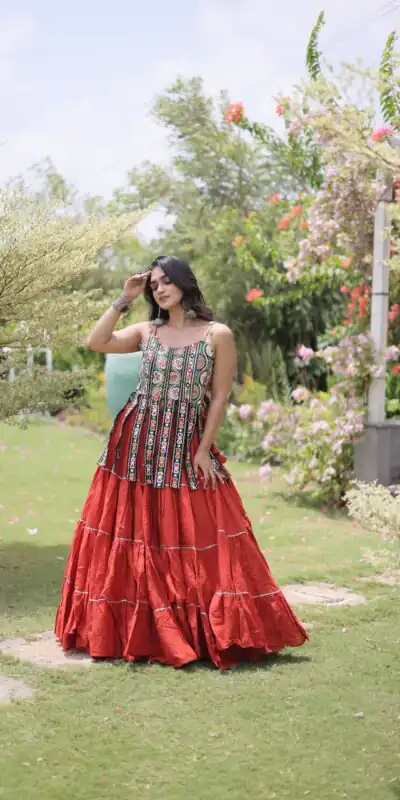 KA 5075 Rust Kora Cotton Lehenga Choli erfect for Wedding, Party, Haldi, Traditional Day, Makar Sankranti – . Special Price ₹2899. Delivery 4-6 Working | Bollywood Lehenga, Creative Lehenga, Designer Lehenga, Embroidered Lehenga, Lehenga, Party Wear Lehenga