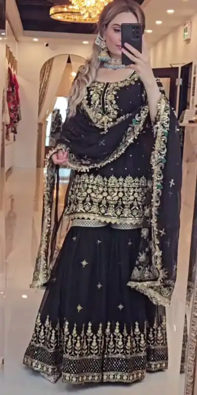 NF 1246 Black Faux Georgette Salwar Suit with Mirror Work & Embroidery Work. Get it for ₹2449. Delivery 4-6 Working Days. Shop now. | Jump Suits, Straight Suits, Casual Suits, Creative suits, Designer Suits, Palazzo Suits, Party Wear Suits, Patiala Suits, Salwar suit