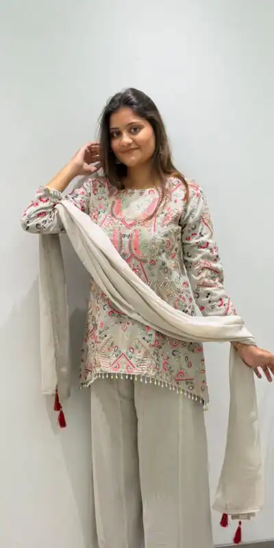 BE 489 Grey Faux Georgette Salwar Suit with Mirror Work & Embroidery Work. Get it for ₹2899. Delivery 4-6 Working Days. Shop now. | Jump Suits, Straight Suits, Casual Suits, Creative suits, Designer Suits, Palazzo Suits, Party Wear Suits, Patiala Suits, Salwar suit