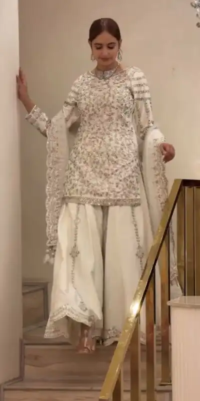 DB 47 White Faux Georgette Salwar Suit with Mirror Work & Embroidery Work. Get it for ₹2399. Delivery 4-6 Working Days. Shop now. | Jump Suits, Straight Suits, Casual Suits, Creative suits, Designer Suits, Palazzo Suits, Party Wear Suits, Patiala Suits, Salwar suit