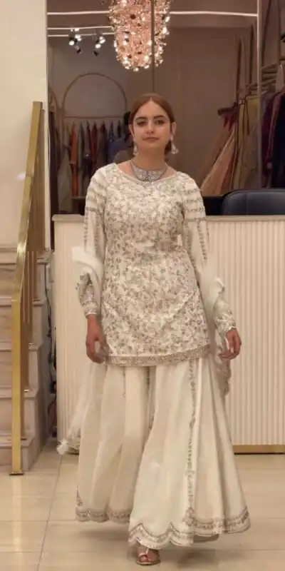 DB 47 White Faux Georgette Salwar Suit with Mirror Work & Embroidery Work. Get it for ₹2399. Delivery 4-6 Working Days. Shop now. | Jump Suits, Straight Suits, Casual Suits, Creative suits, Designer Suits, Palazzo Suits, Party Wear Suits, Patiala Suits, Salwar suit