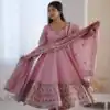 ZF 5016 Dusty Pink Roman Silk Gown with Embroidery Work. Wedding, Party, Festive, Events, Navratri, Offer ₹2499. Delivery 4-6 Working Days. Shop now. | Bollywood Gowns, Creative Gowns, Designer Gowns, Embroidered Gowns, Gowns, Party Wear Gowns