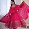 ZF 5016 Pink Roman Silk Gown with Embroidery Work. Wedding, Party, Festive, Events, Navratri, Exclusive Offer ₹2499. Delivery 4-6 Working Days. Shop now. | Bollywood Gowns, Creative Gowns, Designer Gowns, Embroidered Gowns, Gowns, Party Wear Gowns