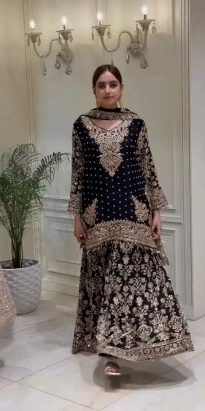KF 1733 Black Faux Georgette Salwar Suit with Mirror Work & Embroidery Work. Get it for ₹2849. Delivery 4-6 Working Days. Shop now. | Jump Suits, Straight Suits, Casual Suits, Creative suits, Designer Suits, Palazzo Suits, Party Wear Suits, Patiala Suits, Salwar suit