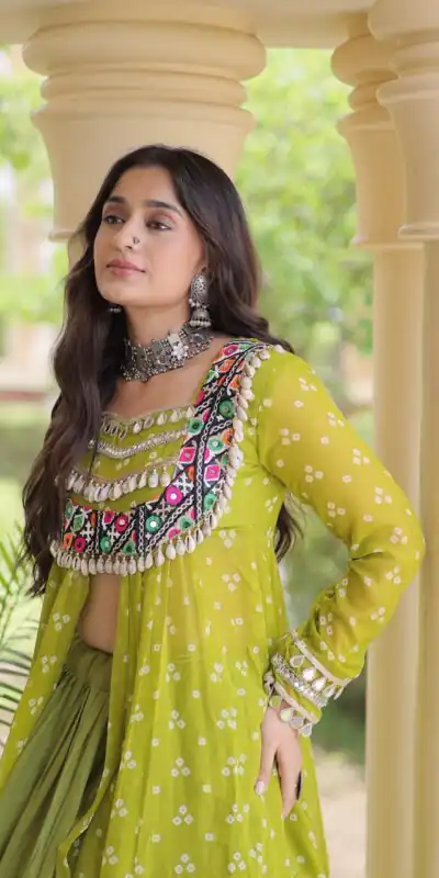 KA 5081 Mahendi| Faux Georgette Lehenga Choli with Embroidery Work & Lace Work. Special Price ₹3099. Delivery 4-6 Working Days. Shop now. | Bollywood Lehenga, Creative Lehenga, Designer Lehenga, Embroidered Lehenga, Lehenga, Party Wear Lehenga
