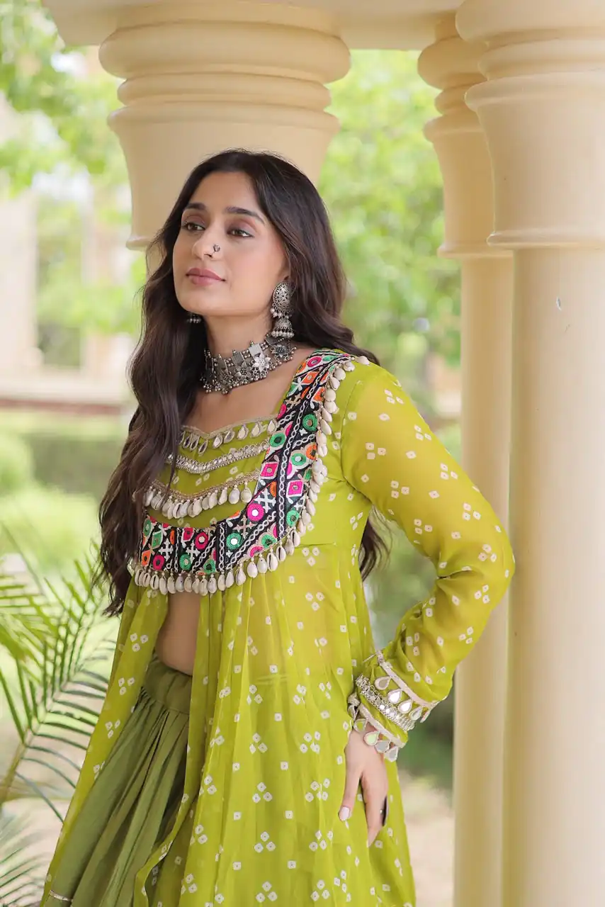 KA 5081 Mahendi| Faux Georgette Lehenga Choli with Embroidery Work & Lace Work. Special Price ₹3099. Delivery 4-6 Working Days. Shop now. | Bollywood Lehenga, Creative Lehenga, Designer Lehenga, Embroidered Lehenga, Lehenga, Party Wear Lehenga