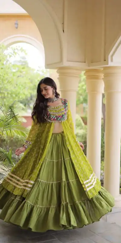 KA 5081 Mahendi| Faux Georgette Lehenga Choli with Embroidery Work & Lace Work. Special Price ₹3099. Delivery 4-6 Working Days. Shop now. | Bollywood Lehenga, Creative Lehenga, Designer Lehenga, Embroidered Lehenga, Lehenga, Party Wear Lehenga