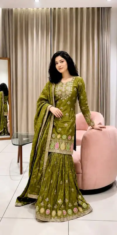 WW 1276 Mehandi Pure Endy Silk Salwar Suit with Embroidery Work & Sequins Work. Exclusive Offer ₹2399. Delivery 4-6 Working Days. Shop now. | Jump Suits, Straight Suits, Casual Suits, Creative suits, Designer Suits, Palazzo Suits, Party Wear Suits, Patiala Suits, Salwar suit