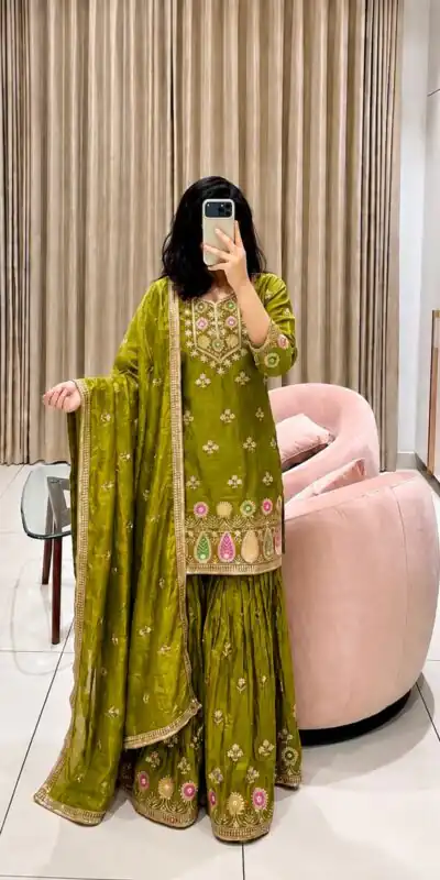 WW 1276 Mehandi Pure Endy Silk Salwar Suit with Embroidery Work & Sequins Work. Exclusive Offer ₹2399. Delivery 4-6 Working Days. Shop now. | Jump Suits, Straight Suits, Casual Suits, Creative suits, Designer Suits, Palazzo Suits, Party Wear Suits, Patiala Suits, Salwar suit