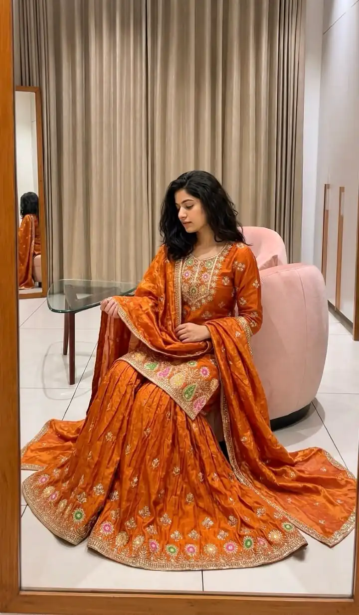 WW 1276 Rust Pure Endy Silk Salwar Suit with Embroidery Work & Sequins Work. Exclusive Offer ₹2399. Delivery 4-6 Working Days. Shop now. | Jump Suits, Straight Suits, Casual Suits, Creative suits, Designer Suits, Palazzo Suits, Party Wear Suits, Patiala Suits, Salwar suit