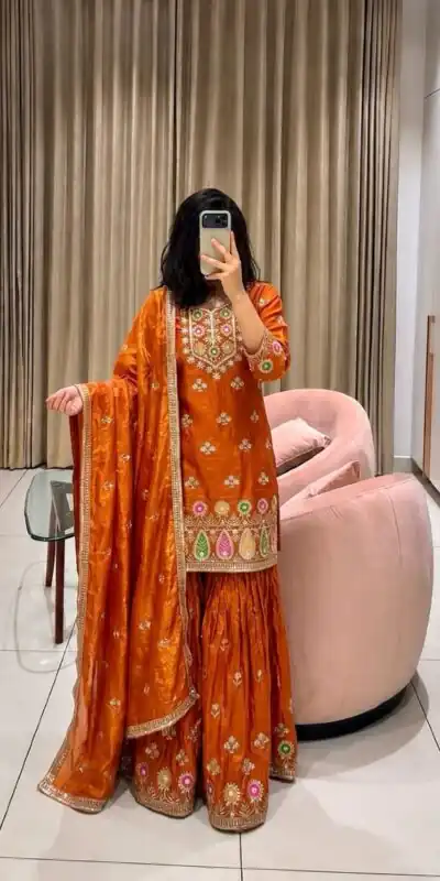 WW 1276 Rust Pure Endy Silk Salwar Suit with Embroidery Work & Sequins Work. Exclusive Offer ₹2399. Delivery 4-6 Working Days. Shop now. | Jump Suits, Straight Suits, Casual Suits, Creative suits, Designer Suits, Palazzo Suits, Party Wear Suits, Patiala Suits, Salwar suit