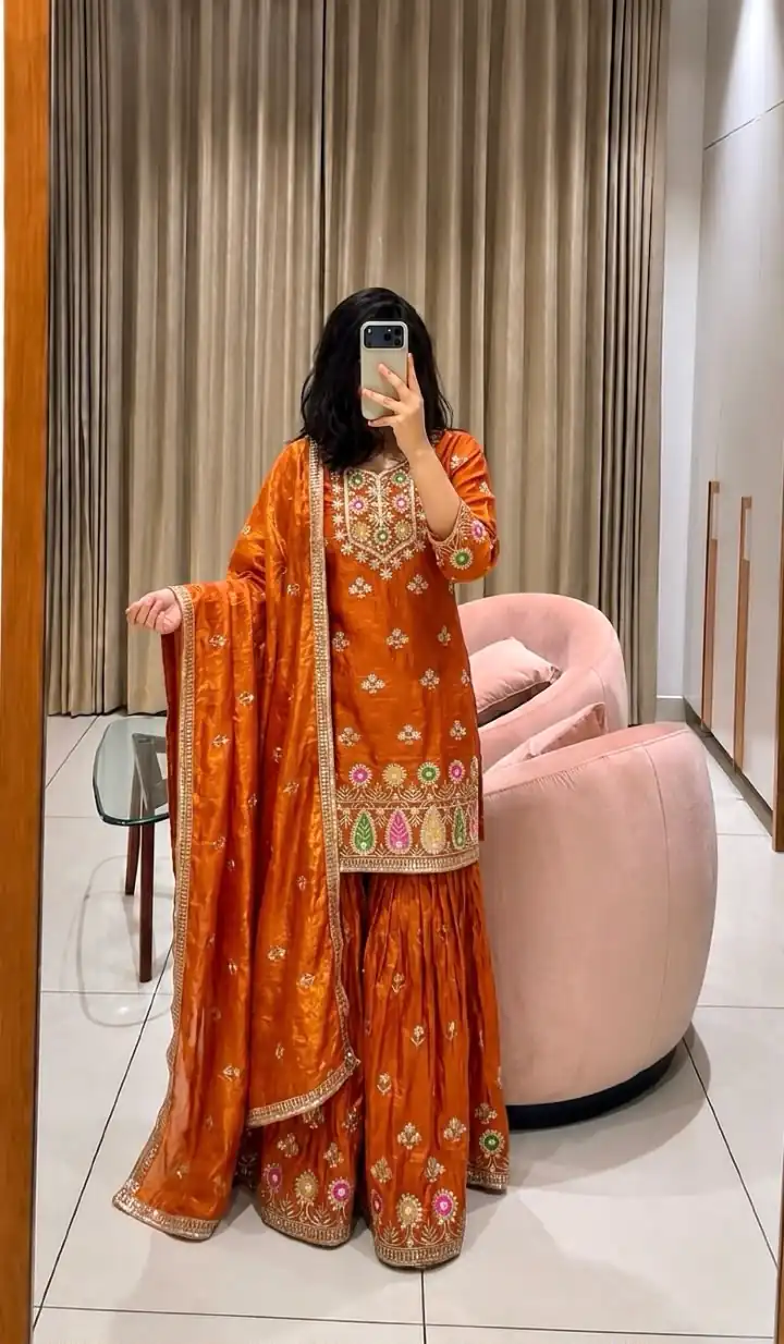 WW 1276 Rust Pure Endy Silk Salwar Suit with Embroidery Work & Sequins Work. Exclusive Offer ₹2399. Delivery 4-6 Working Days. Shop now. | Jump Suits, Straight Suits, Casual Suits, Creative suits, Designer Suits, Palazzo Suits, Party Wear Suits, Patiala Suits, Salwar suit