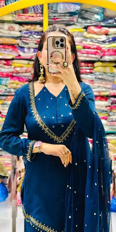 JF 054 Blue Color Roman Silk Salwar Suit with Embroidery Work. Available at ₹2399 only. Delivery 4-6 Working Days. Shop now. | Jump Suits, Straight Suits, Casual Suits, Creative suits, Designer Suits, Palazzo Suits, Party Wear Suits, Patiala Suits, Salwar suit