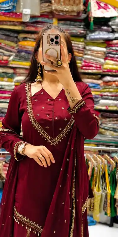 JF 054 Maroon Color Roman Silk Salwar Suit with Embroidery Work. Available at ₹2399 only. Delivery 4-6 Working Days. Shop now. | Jump Suits, Straight Suits, Casual Suits, Creative suits, Designer Suits, Palazzo Suits, Party Wear Suits, Patiala Suits, Salwar suit