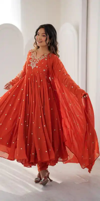 JF 056 Orange Faux Georgette Salwar Suit with Mirror Work & Embroidery Work. Get it for ₹2349. Delivery 4-6 Working Days. Shop now. | Jump Suits, Straight Suits, Casual Suits, Creative suits, Designer Suits, Palazzo Suits, Party Wear Suits, Patiala Suits, Salwar suit